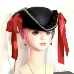 ⭐️ハロウィン★海賊★パイレーツ★黒いトライコーンハット★赤いリボン★帽子★ナイフ