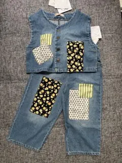 しまむら　パッチワークデニム　AIARAI デニムパンツ　ベスト　セット 100