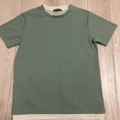 グリーン 無地 Tシャツ 切り替えデザイン