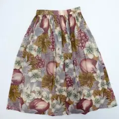 ALMANIA フラワープリント フレアスカート トロピカル プリーツ ミディ丈