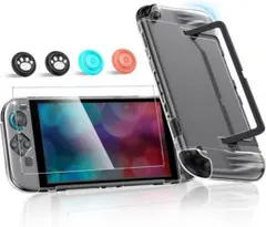 Switch2 クリアケース ドック対応 ガラスフィルム+スティックキャップ4枚