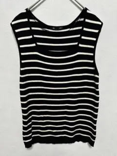 GU リブニットボーダースクエアネックタンクトップ　　ブラック　Ｌ