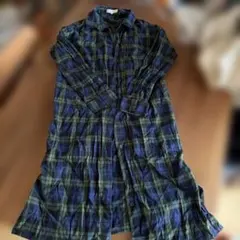 grove チェック柄 シャツワンピース 長袖 ネイビー グリーン