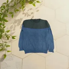 【古着】ヴィンテージ カーキ×ブルー ツートンカラー ウール混ニット