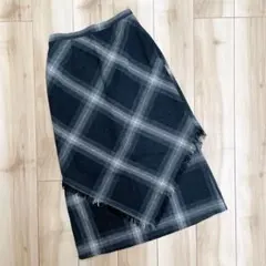 極美品✨チェック　ロングスカート　フリンジ　変形スカート