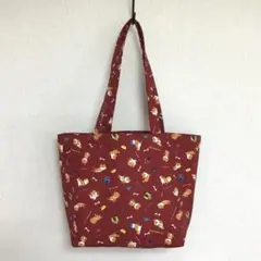 【セール】ハンドメイド ミニバッグ 柴犬 ボルドー