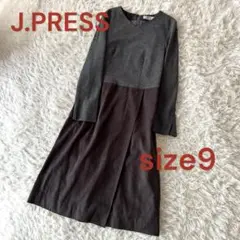 ♦︎美品ジェイプレス　コンビワンピース　グレー　M Vネック