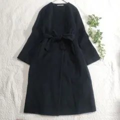 美品✨セオリーリュクス　ベルテッドノーカラーウールコート　黒　40