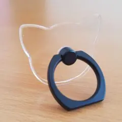 黒 高品質 クリア 透明 スマホリング 薄型 猫
