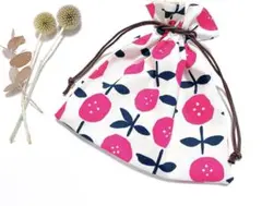 北欧風ボタンみたいなお花の巾着ポーチ＊ハンドメイド