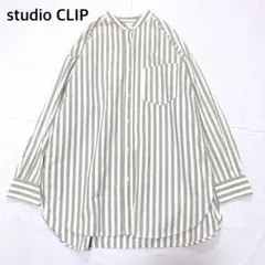 【2000円均一】美品　スタディオクリップ　ストライプ柄バンドカラー長袖ブラウス