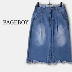 ページボーイPAGEBOYカットオフデニムタイトスカート　膝ひざ丈　ダメージ加工のサムネイル