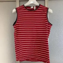 美品✴︎JOHN SMEDLEY 赤と白のストライプ ニットノースリーブトップス