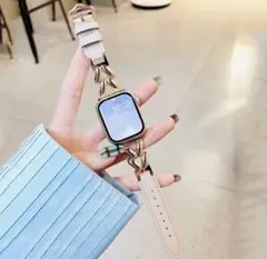 【新品】お洒落Apple Watchレザーバンドベージュゴールド チェーン