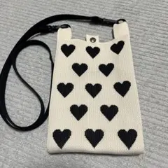 ハート模様 ショルダーバッグ アイボリー/ブラック