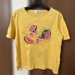 〈ナイガイ〉半袖　Ｔシャツ　山吹色地　スイカ柄　Ｌ　綿100%のサムネイル