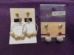 パールとゴールドフープ＆シルバーボールイヤリングセット