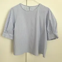 水色 ストライプ 五分袖 シャツ