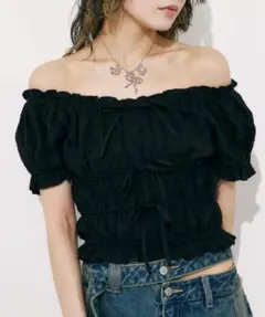 コットン レース パフスリーブ トップス 夏服 半袖　SLY