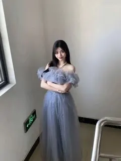 オフショルダー チュールドレス