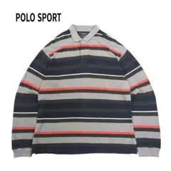 90s POLO SPORT ボーダー ポロシャツ 長袖 ロゴ 刺繍 L