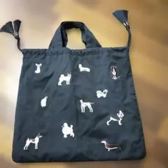 イアパピヨネ　犬猫刺繍　トートバッグタッセル付き　巾着のサムネイル