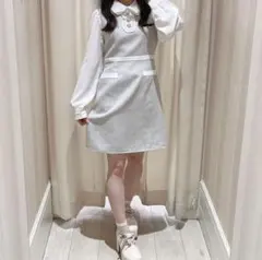 evelyn グレー ミニワンピース ビジューレース襟OP