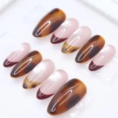 【258】ネイルチップSサイズ べっ甲　赤フレンチボルドー ブラウン マグネット