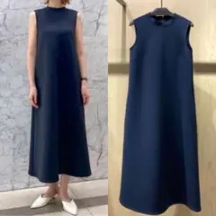 Theory ダンボール　ボンディング　ノースリーブワンピース S ネイビー
