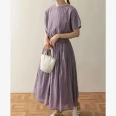 美品 アーバンリサーチドアーズ コットンボイルドッキングギャザーワンピース 秋冬