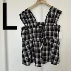しまむら　ルナシオン前リボンビスチェ　チェック黒L