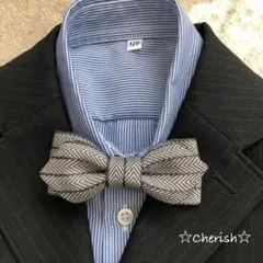 ☆蝶ネクタイ チャコール色ヘリンボーン織ファブリックリボン ☆再販14