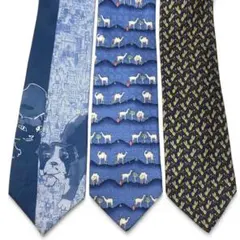 ネクタイ 3本セット シルク アニマル ブルー系 犬 猫 ラクダ うさぎ