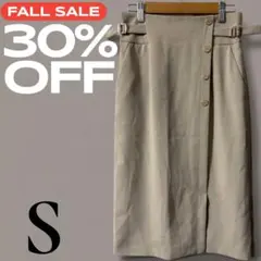 「即日発送」S ベージュ ボタン付き ベルト付き 膝丈タイトスカート