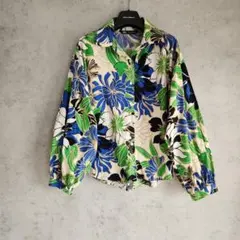 ZARAビッグフラワープリント♡コットンゆるシャツ　ブルーグリーンL　リゾートのサムネイル