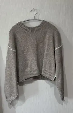 ブラウン クルーネック クロップドニット