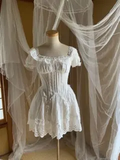Lacemadeホワイトレース半袖ドレス XSのサムネイル