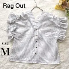 Rag Out【M】前後2wayフリルブラウス ギャザープルオーバー ストライプ