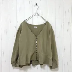 Y96 flower カットソー　長袖　ショート丈　クロップド　韓国製　カーキ