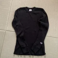 Champion ブラック リブ編み 長袖TシャツS