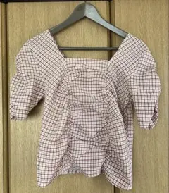 N.Natural Beauty Basic ピンクと白チェック柄 半袖トップスのサムネイル