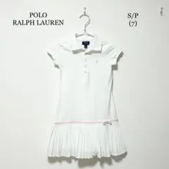 美品】RALPH LAUREN 鹿の子ワンピース 白襟ロゴ刺繍 ビッグポニー