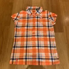 le coq sportif ゴルフ用シャツ Sサイズ オレンジ系 チェック柄
