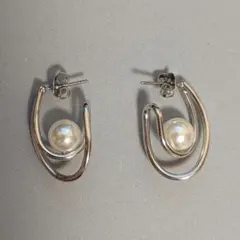 シルバー パール オープンループ ピアス