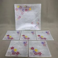 たち吉 取り分け揃 ガラス製 角皿 角小皿 スクエア プレート 花いかだ 桜柄のサムネイル