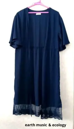【earth music&ecology】半袖レースロングカーディガン ネイビー