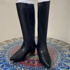 ブラック ポインテッドトゥ ロングブーツ