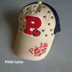 【最終価格】ピンクラテ メッシュキャップ 星柄 Pワッペン　ベージュ×ネイビーのサムネイル