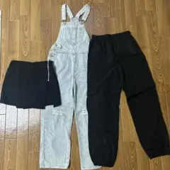 デニムオーバーオールとショートパンツセット