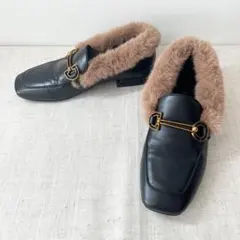 美品★STACCATO スタッカート レザー ビットローファー ファー付き